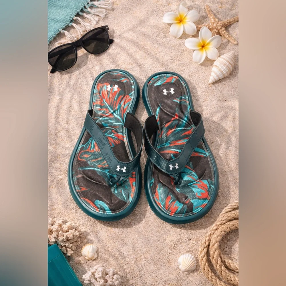 Under Armour Dark Green Memory Foam Sandals Flip Flops 4